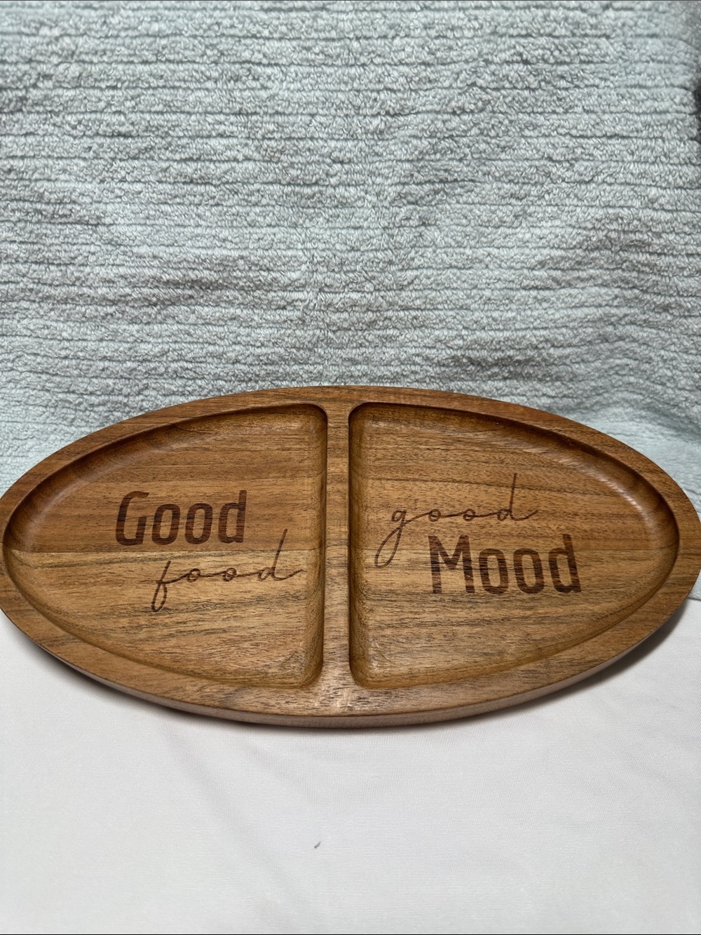 Good Food Good Mood Wooden Divided Serving Tray - Brown NWT